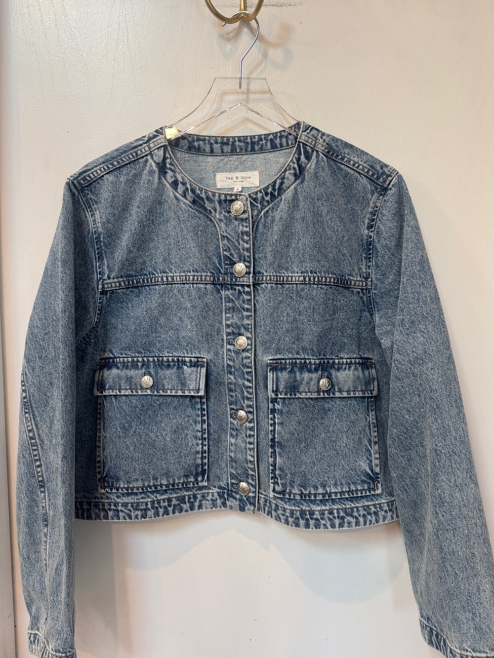 rag & bone Drew Light Blue Denim Jean Jacket cropped button front XL - Picture 4 of 9